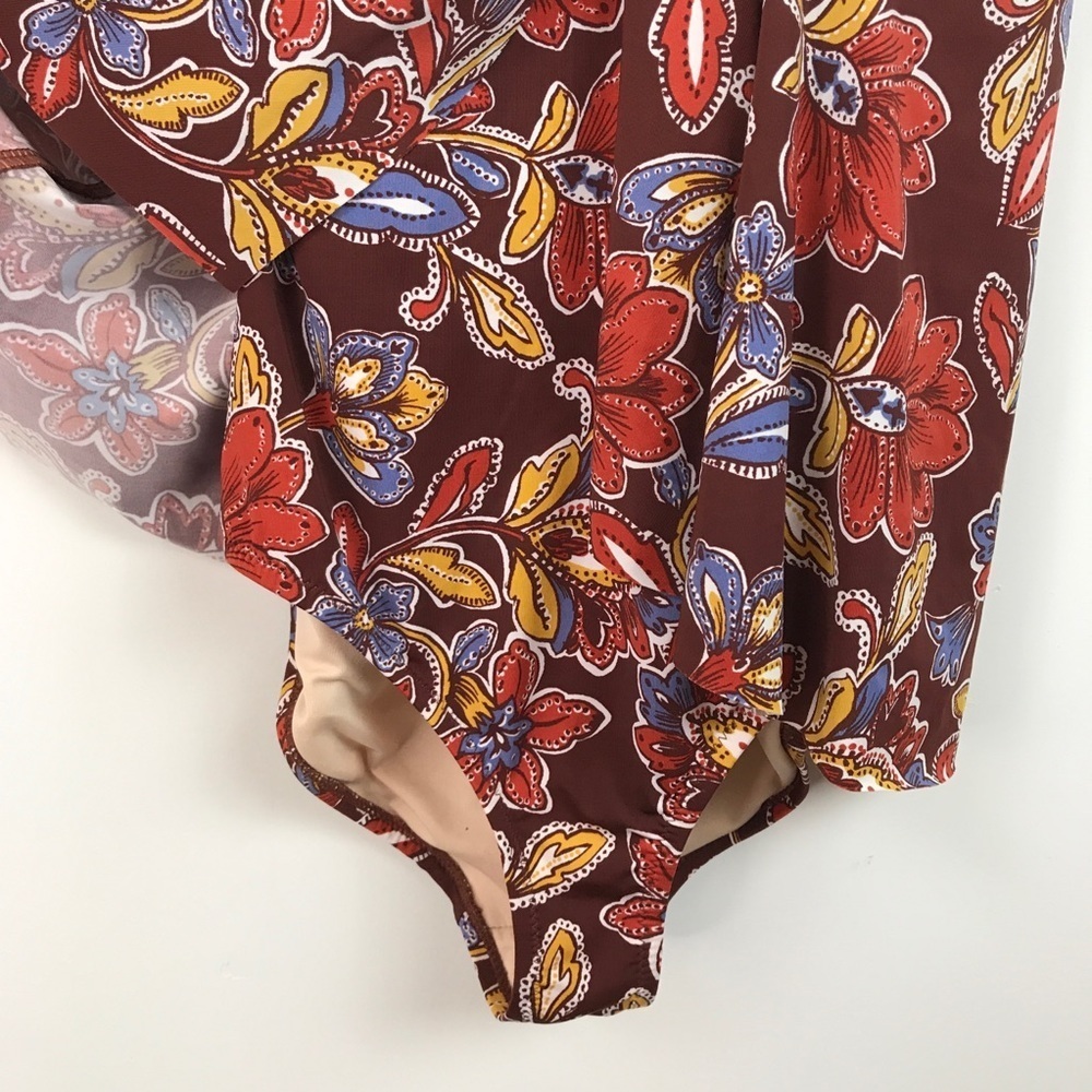 Garnet Hill Brown Floral Tankini One Piece Swimsuit Size 2 - Picture 4 of 9
